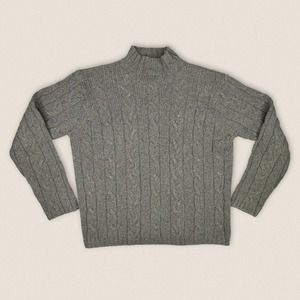 Vintage 90s American Eagle Wool Sweater Gray Mock Neck Size XL Donegal Cable